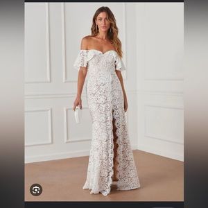 Maniju white off shoulder lace maxi dress small new with tags
